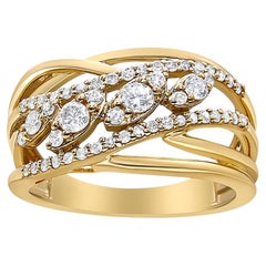 10K Yellow Gold 1/2 Carat Round-Cut Multi Row Diamond Split Shank Cocktail Ring