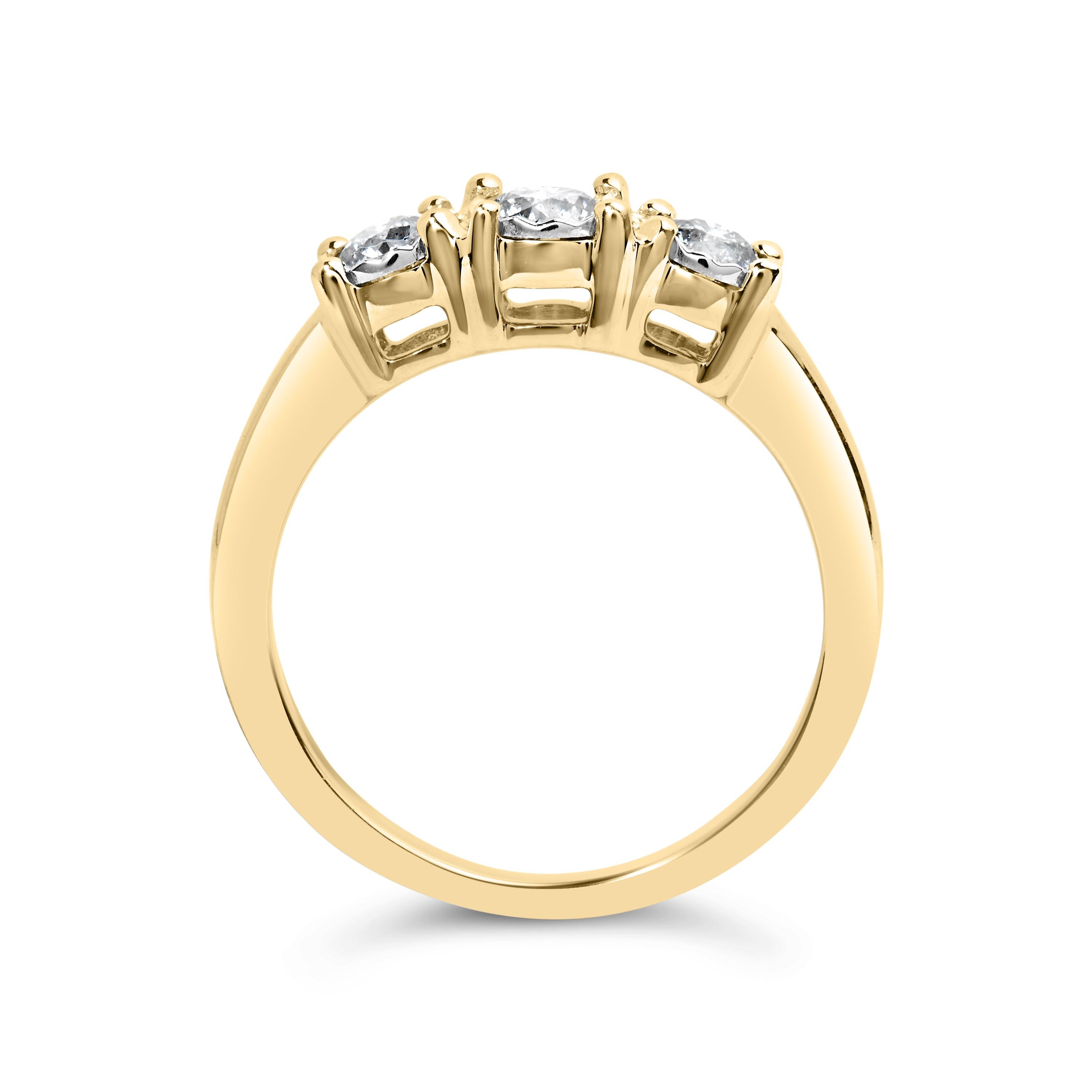 En vente :  Bague plaquée illusion à trois pierres en or jaune 10 carats avec diamants ronds de 1/2 carat 5