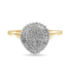 10K Gelbgold 1/2 Ct Diamant Birne geformt gewölbt Pavé Cluster mit Cocktail Ring