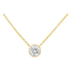 10K Gelbgold 1/2 Cttw Bezel-Set Diamant Solitaire Anhänger Halskette