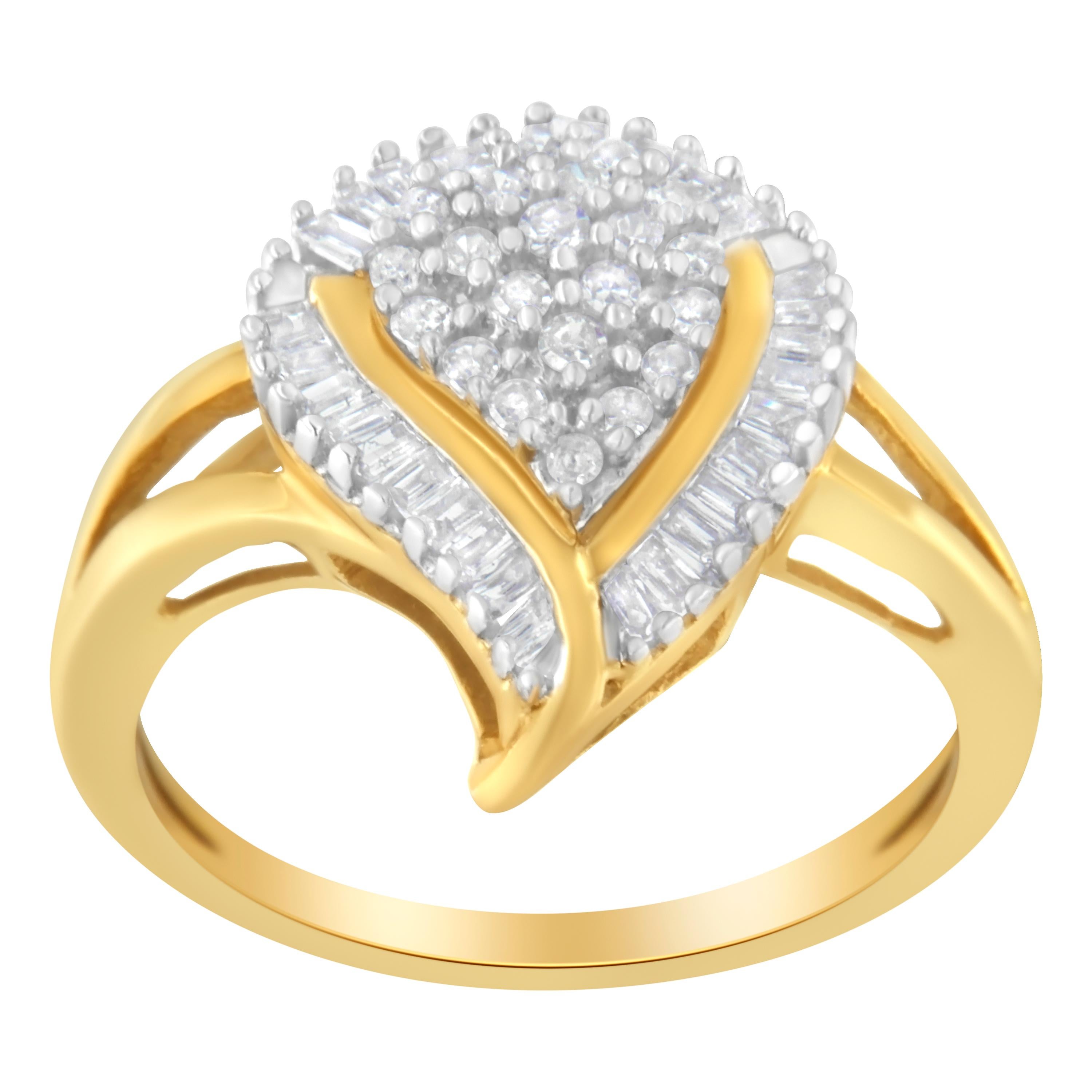 Moderno Anello a grappolo di diamanti in oro giallo 10K da 1/2 Cttw (colore I-J, purezza I1-I2)