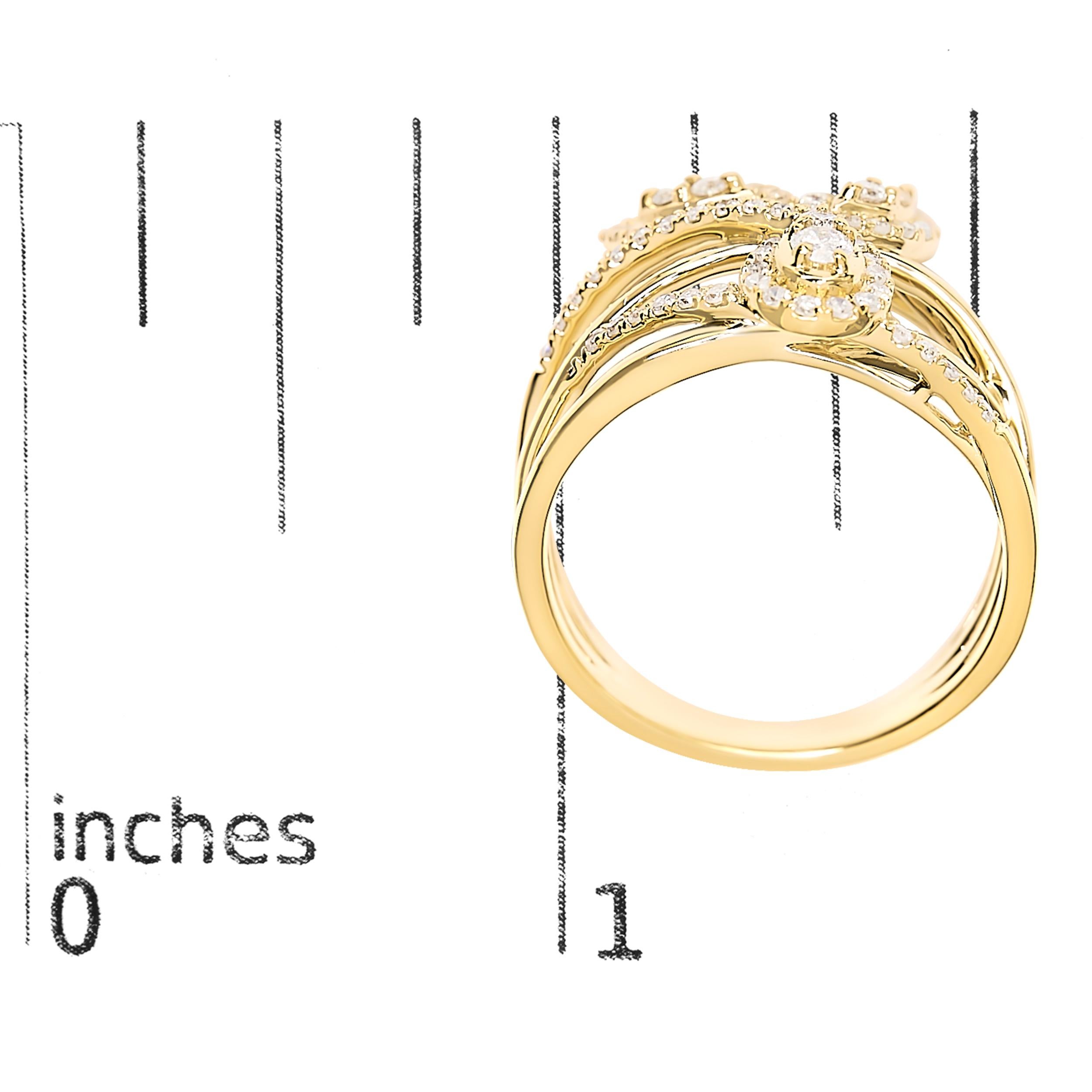 10K Gelbgold 1/2 Cttw Diamant Crossover 3 Blatt Floral Cocktail Ring Band Damen im Angebot