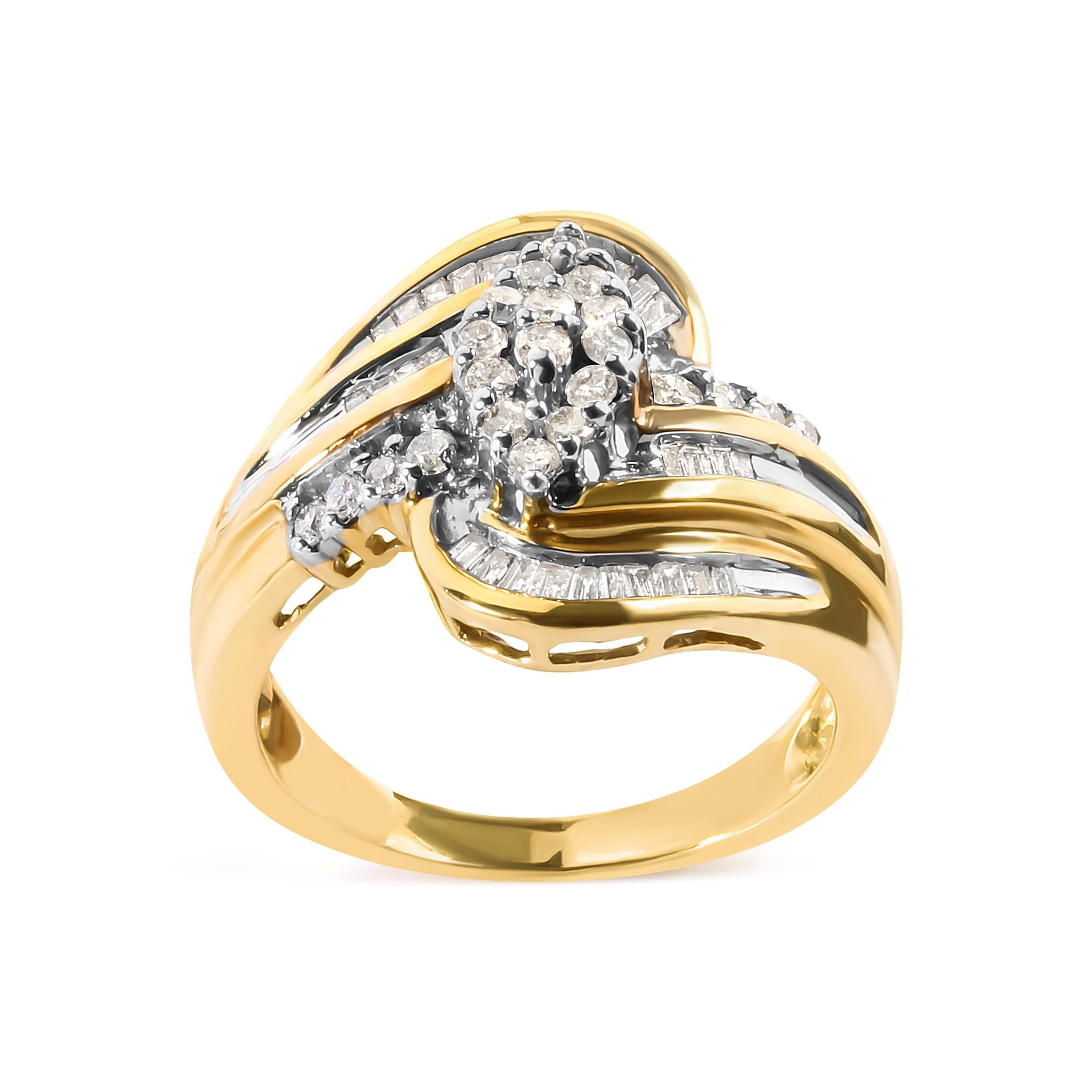 Découvrez le summum de l'élégance avec notre bague de mode. Cette pièce enchanteresse est un véritable reflet de la beauté captivante des diamants naturels et du savoir-faire artisanal qui leur donne vie. Fabriquée en or jaune 10K lustré, la bague