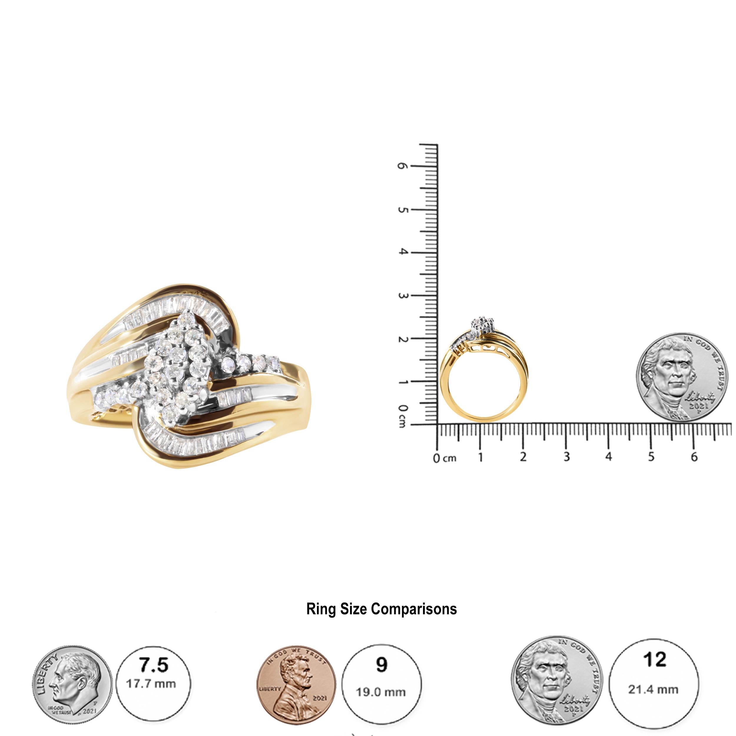 Bague en or jaune 10K 1/2 Cttw Diamond Pear Cluster and Swirl - Taille 7 Neuf - En vente à New York, NY