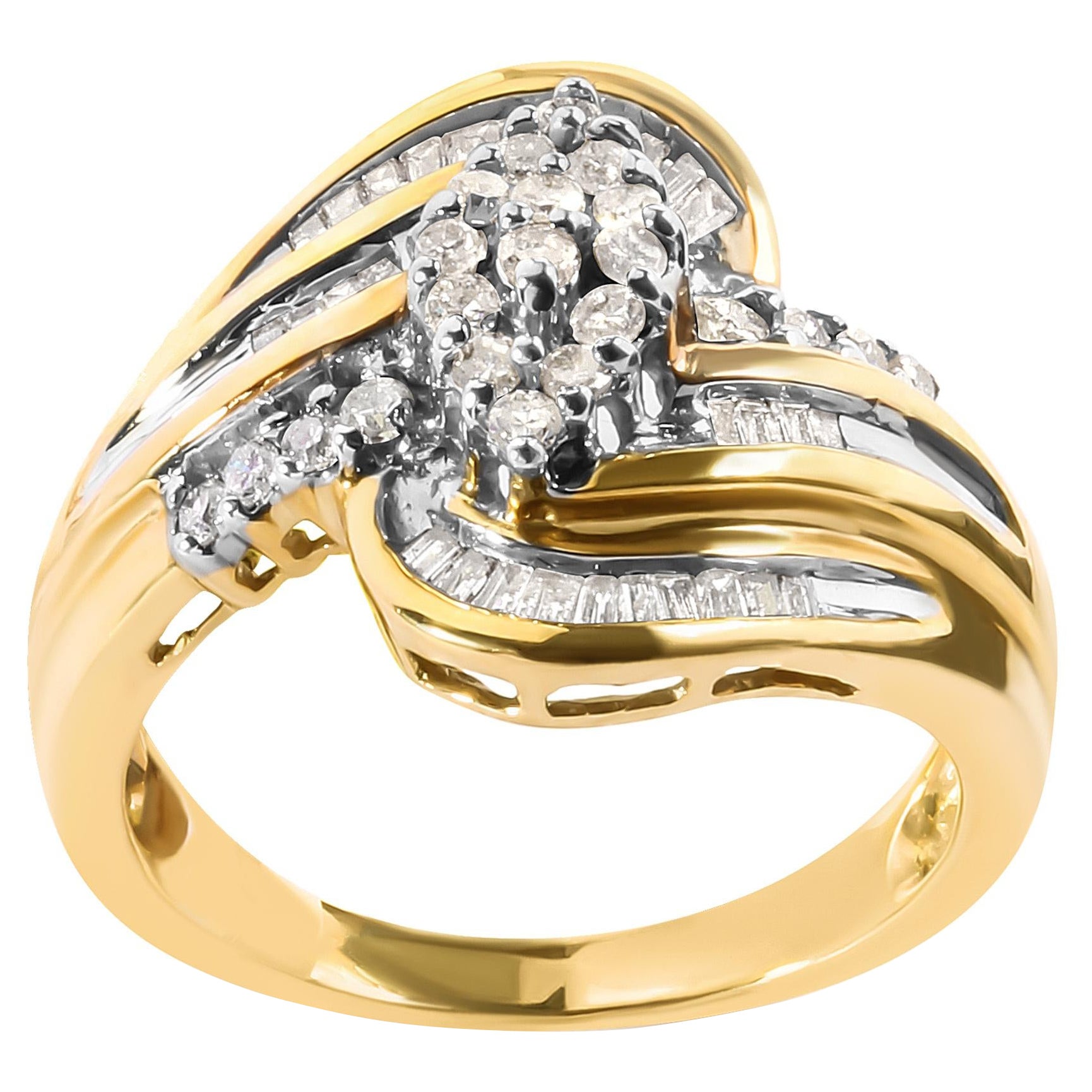 10K Gelbgold 1/2 Cttw Diamant Birnen-Cluster und Wirbel-Ring-Ring Größe 7