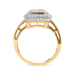 10K Yellow Gold 1/2 Cttw Round and Princess Diamond Composite Head and Halo Ring