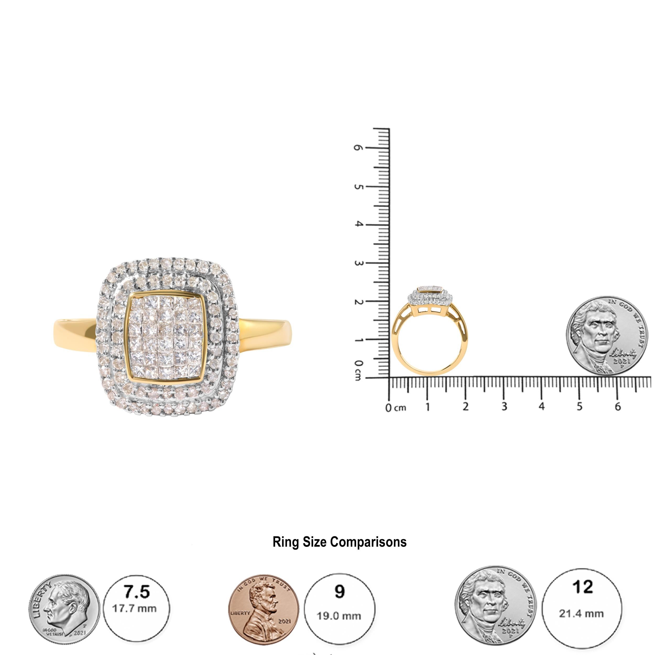 Women's 10K Yellow Gold 1/2 Cttw Round and Princess Diamond Composite Head and Halo Ring For Sale