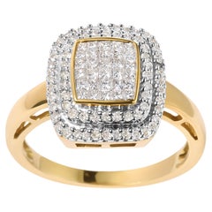 10K Yellow Gold 1/2 Cttw Round and Princess Diamond Composite Head and Halo Ring