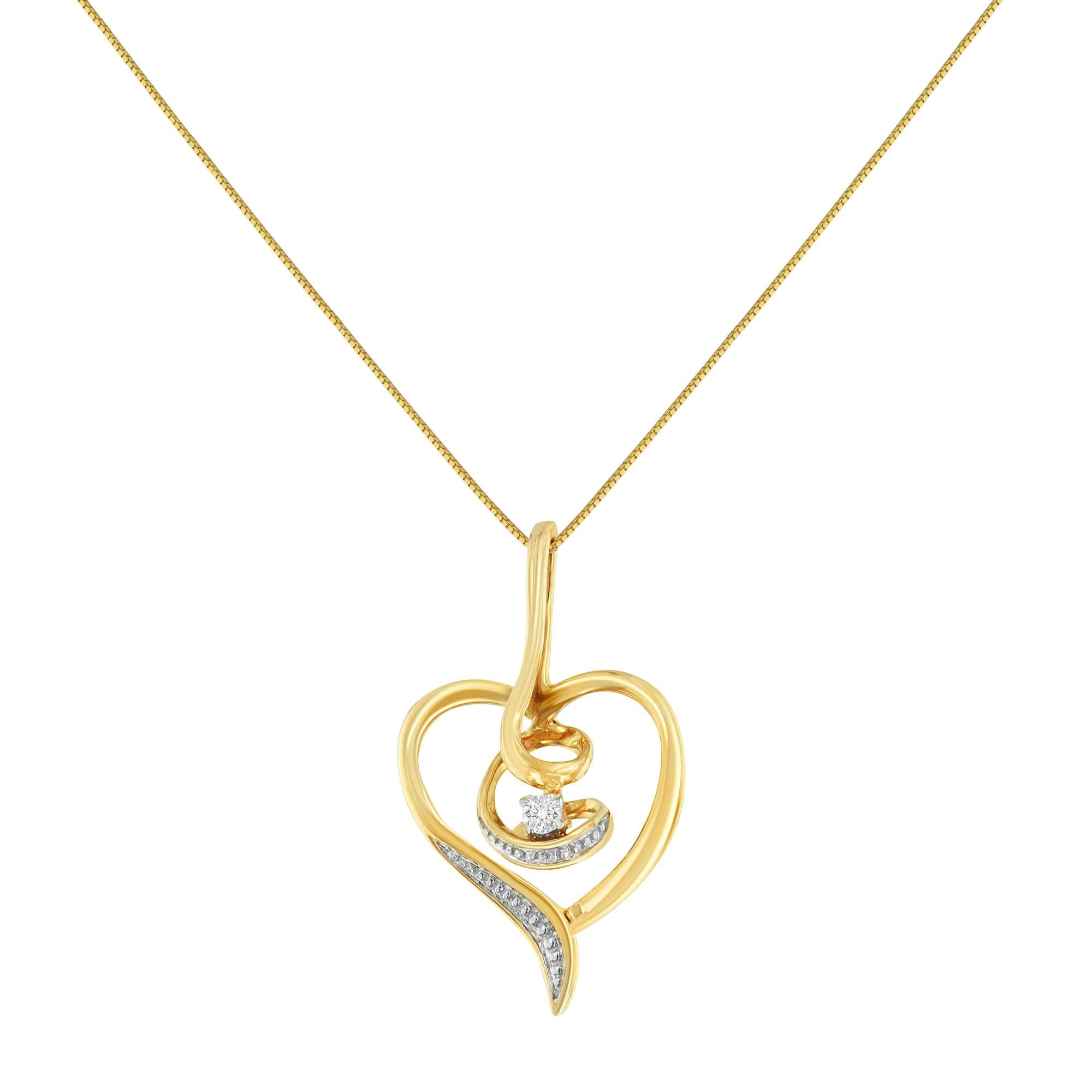 Symbolizing a love that never ends, this impeccably designed real 10kt gold heart pendant swirls at the center and sparkles with a scattering of diamonds. It's a classic romantic surprise she'll want to show off every day. This necklace makes a
