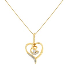 10K Yellow Gold 1/25cttw Round-Cut Diamond Swirl Heart Pendant Necklace