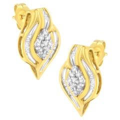 10K Yellow Gold 1/3 Carat Round-Cut Diamond Cluster and Swirl Stud Earrings