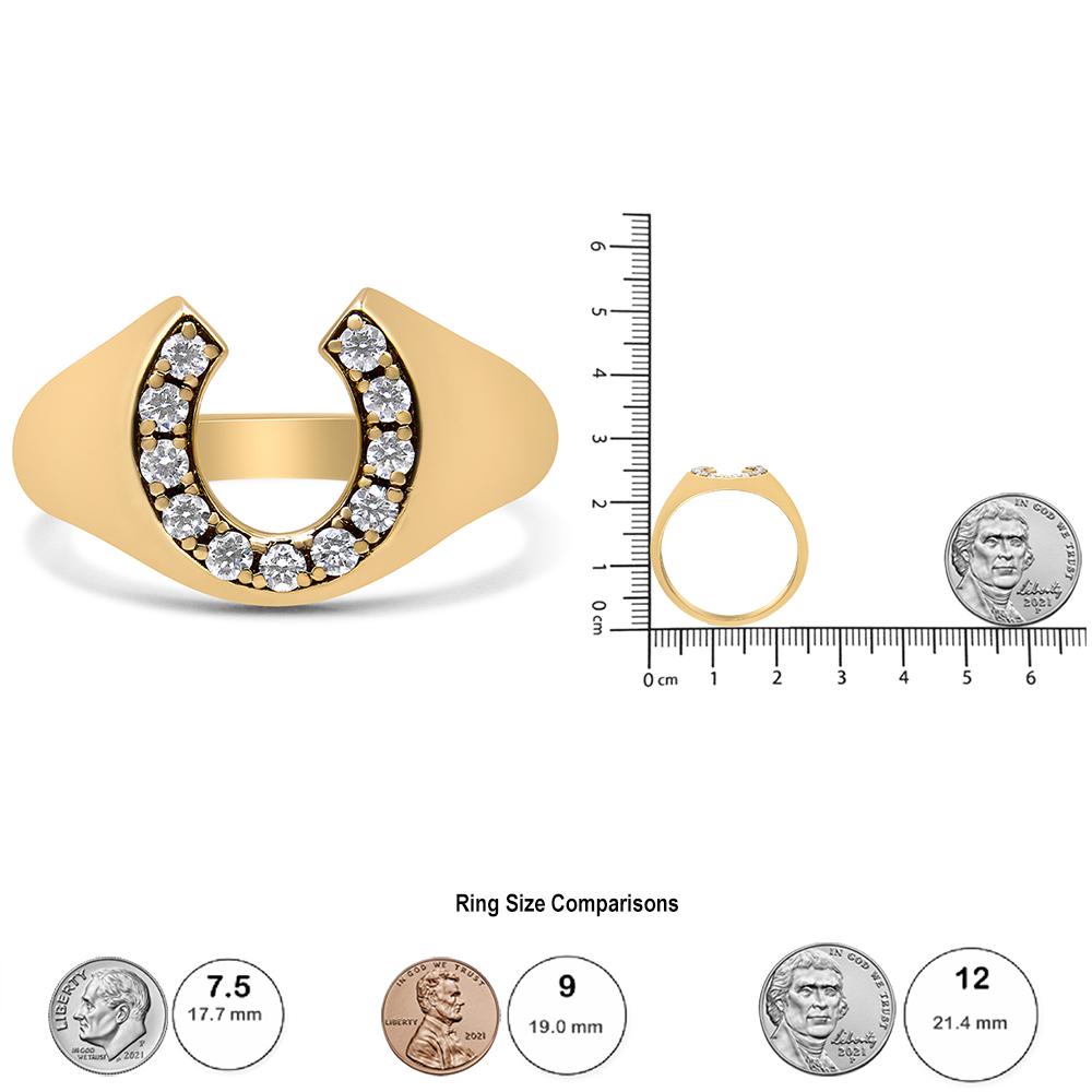 10K Yellow Gold 1/3 Carat Round-Cut Diamond Men's Horseshoe Ring In New Condition In New York, NY
