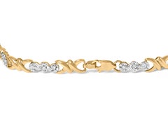 10k Yellow Gold 1/3 Cttw Diamond 3 Stone and X-Link Bracelet- 7.50" Inches