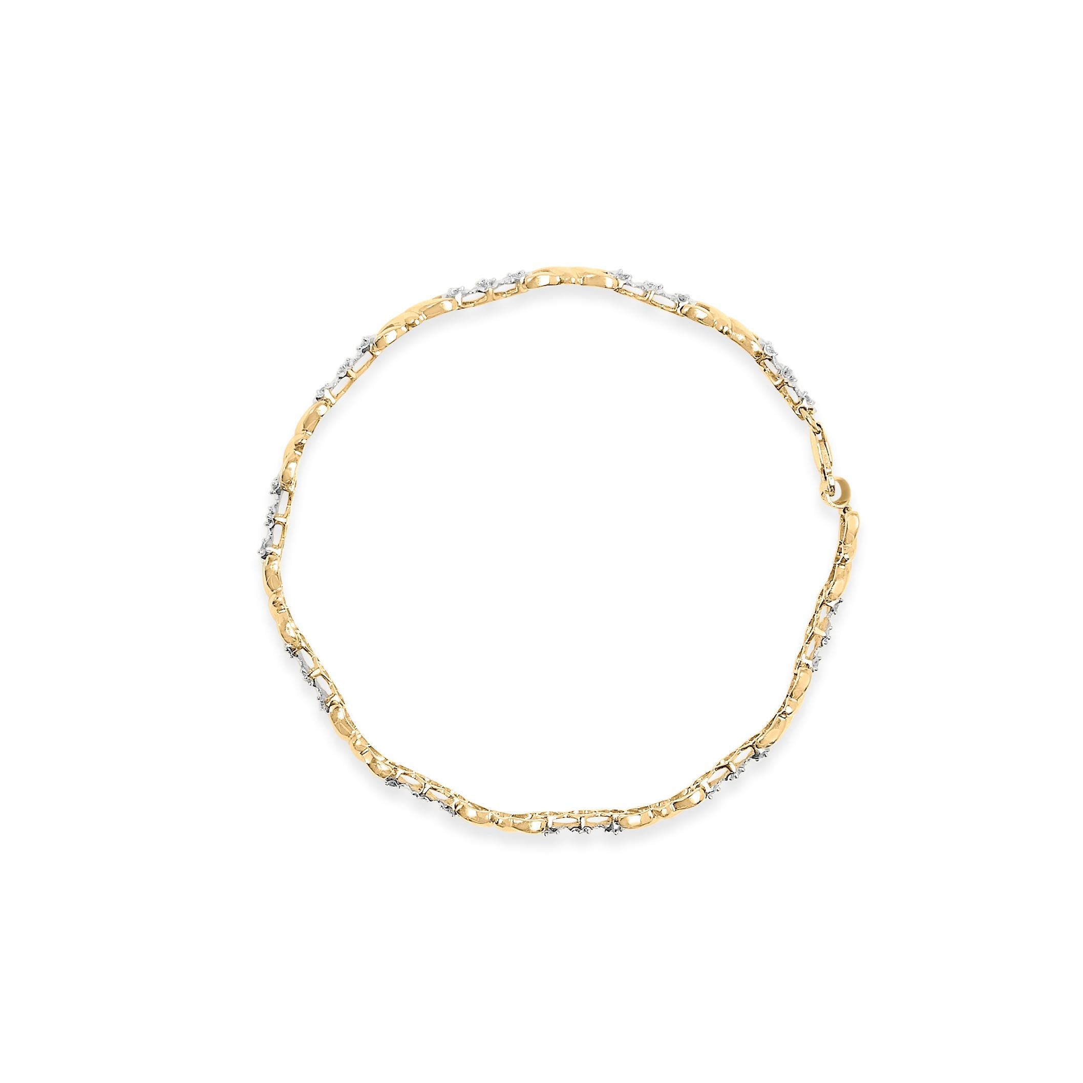 Moderne Bracelet en or jaune 10k 1/3 Cttw Diamond 3 Stone and X-Link - 7.50