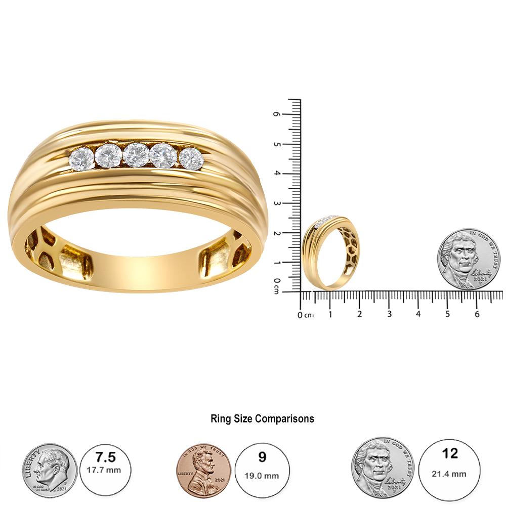 10K Yellow Gold 1/4 Carat Round-Cut Diamond 5-Stone Men's Band Ring 1