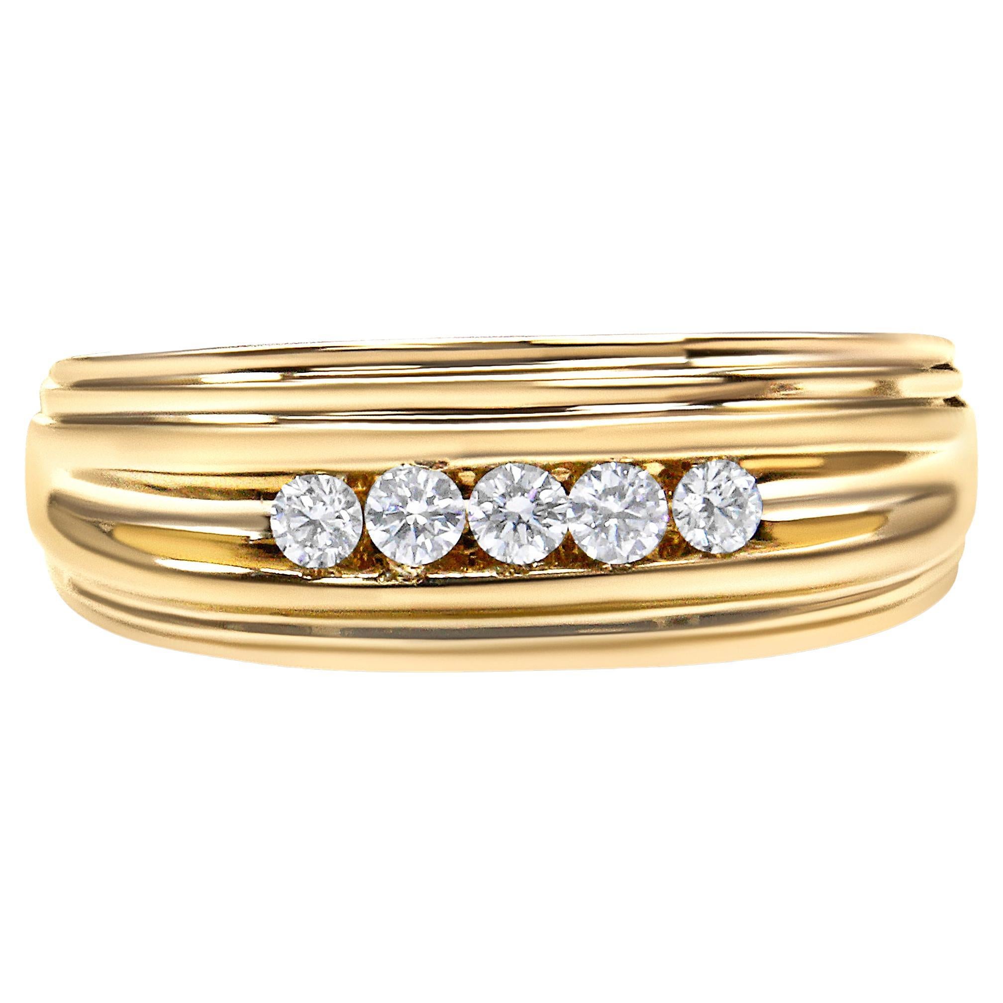 10K Yellow Gold 1/4 Carat Round-Cut Diamond 5-Stone Men's Band Ring