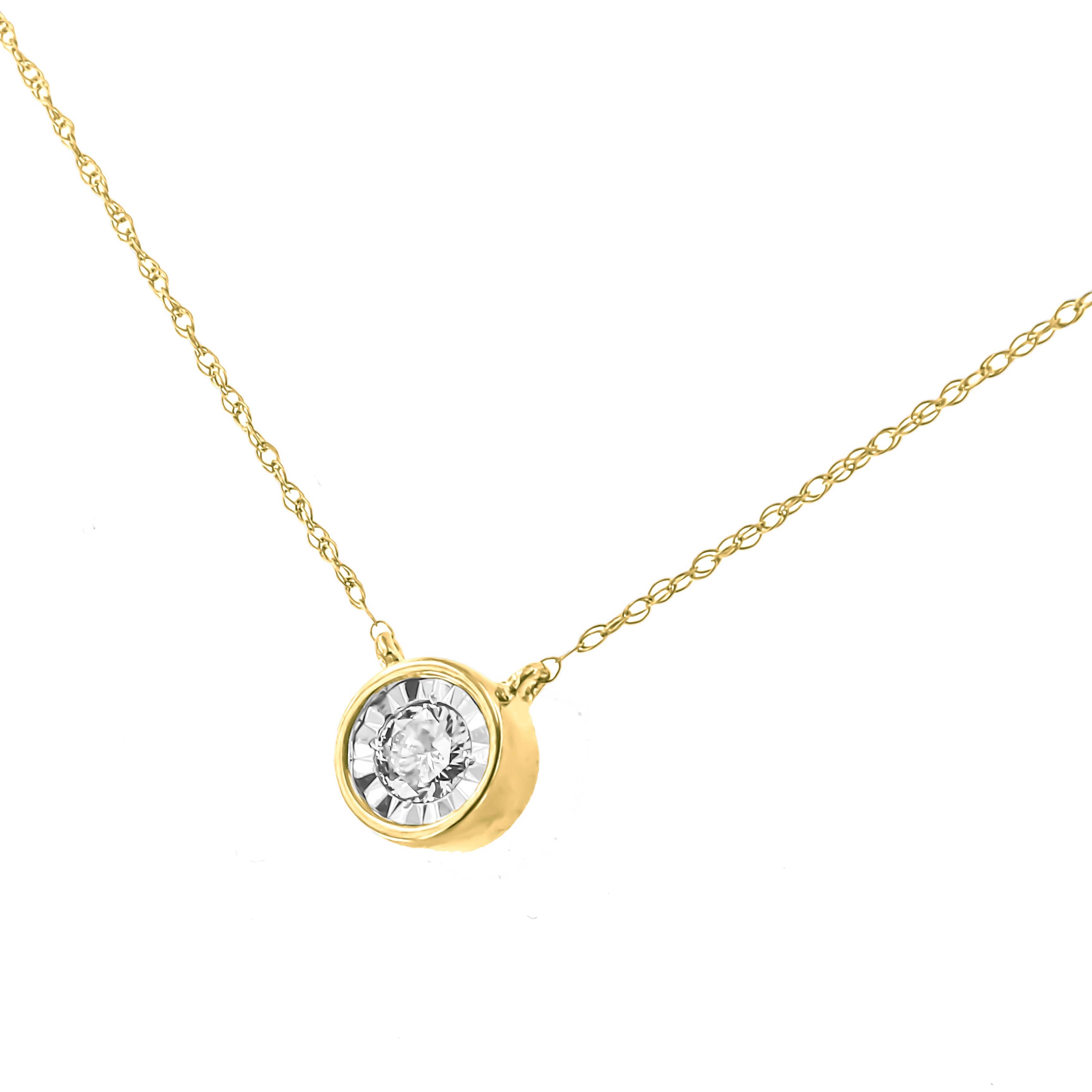 Contemporary 10K Yellow Gold 1/4 Carat Round-Cut Diamond Modern Solitaire Pendant Necklace