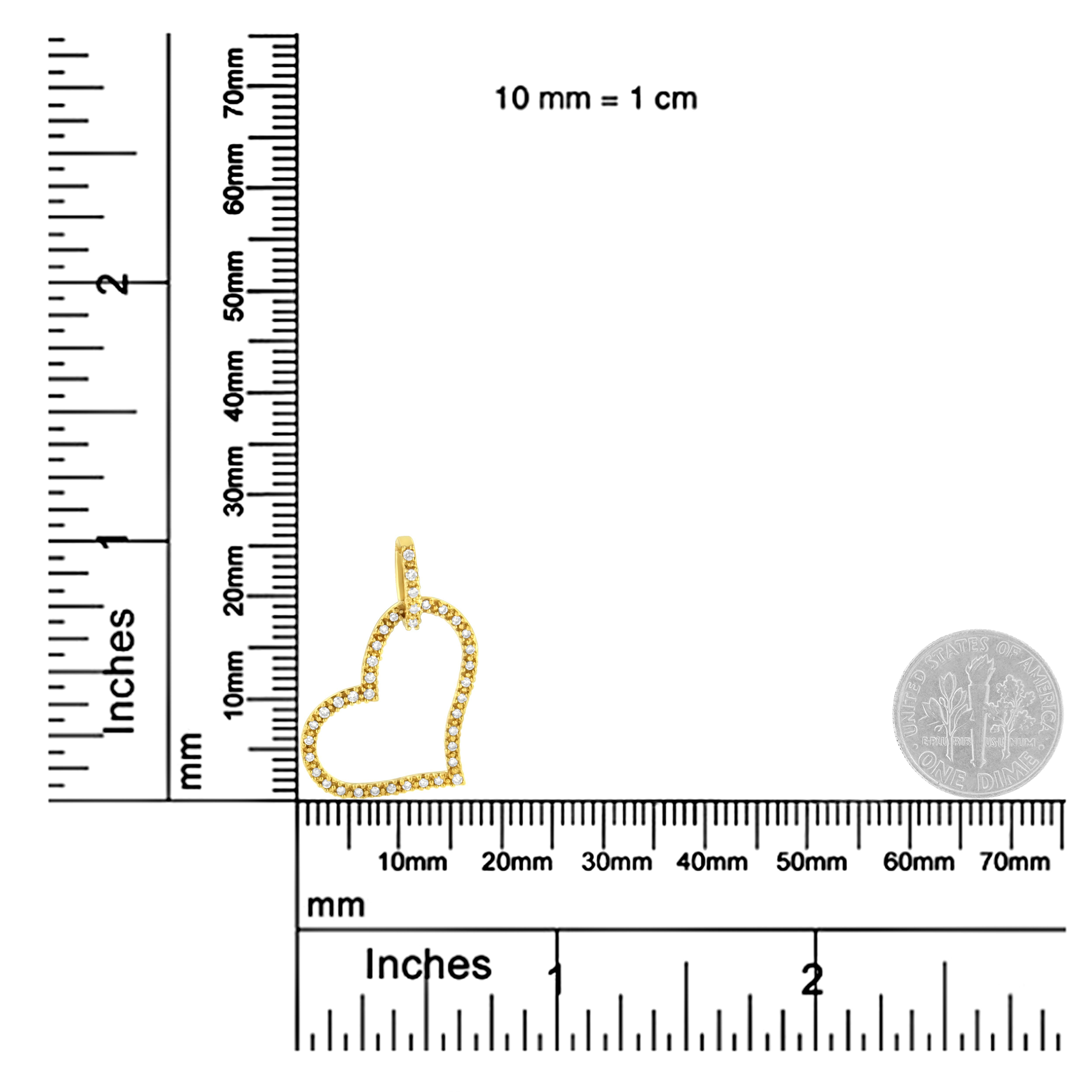 Taille ronde Collier pendentif cœur ouvert en or jaune 10 carats avec diamants taille ronde de 1/4 carat en vente