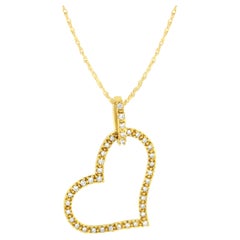 10K Yellow Gold 1/4 Carat Round-Cut Diamond Open Heart Pendant Necklace