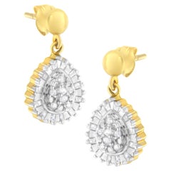 10K Yellow Gold 1/4 Carat Round Diamond Cluster Drop and Dangle Stud Earrings