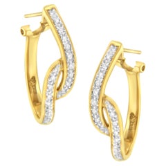 10K Yellow Gold 1/4 Carat S-Curve Diamond Huggy Hoop Earrings