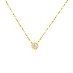 10k Yellow Gold 1/4 Ct Bezel Set Diamond Solitaire Milgrain Pendant Necklace