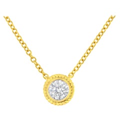 10k Yellow Gold 1/4 Ct Bezel Set Diamond Solitaire Milgrain Pendant Necklace
