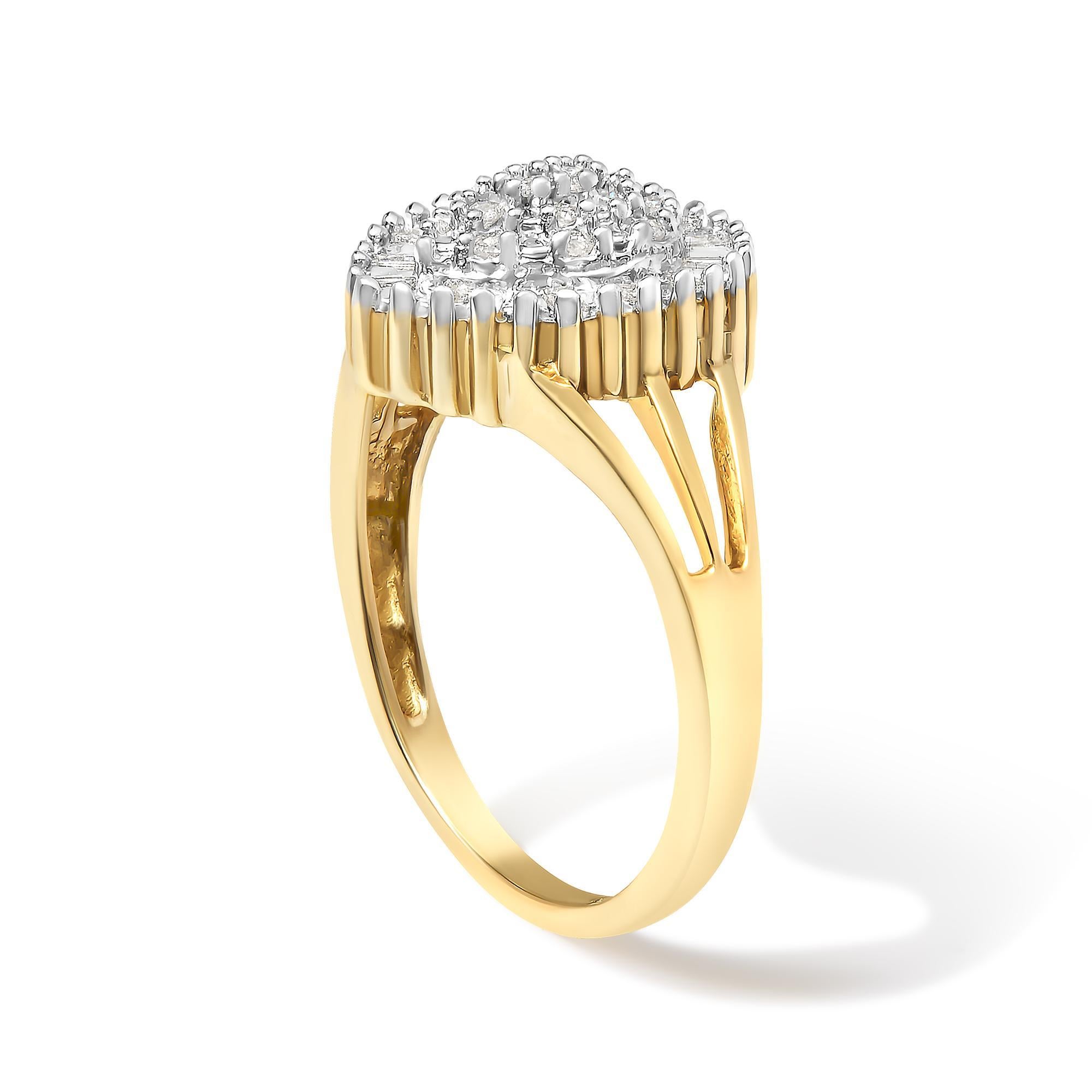 10K Gelbgold 1/4 Cttw Diamant Cocktail Ring (Rundschliff) im Angebot