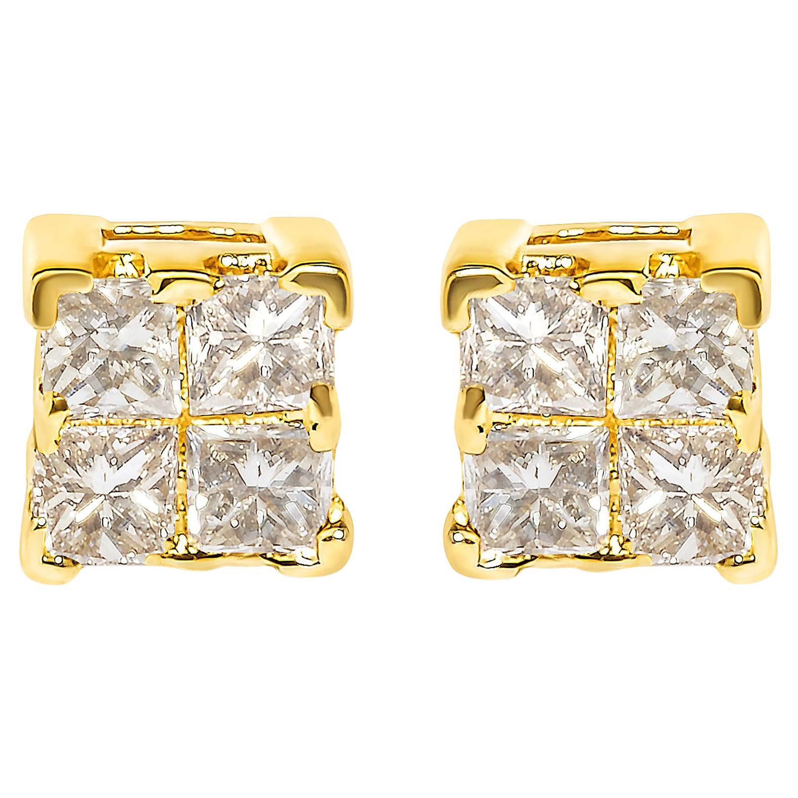 10K Yellow Gold 1/4 cttw Princess Cut Diamond Stud Earring