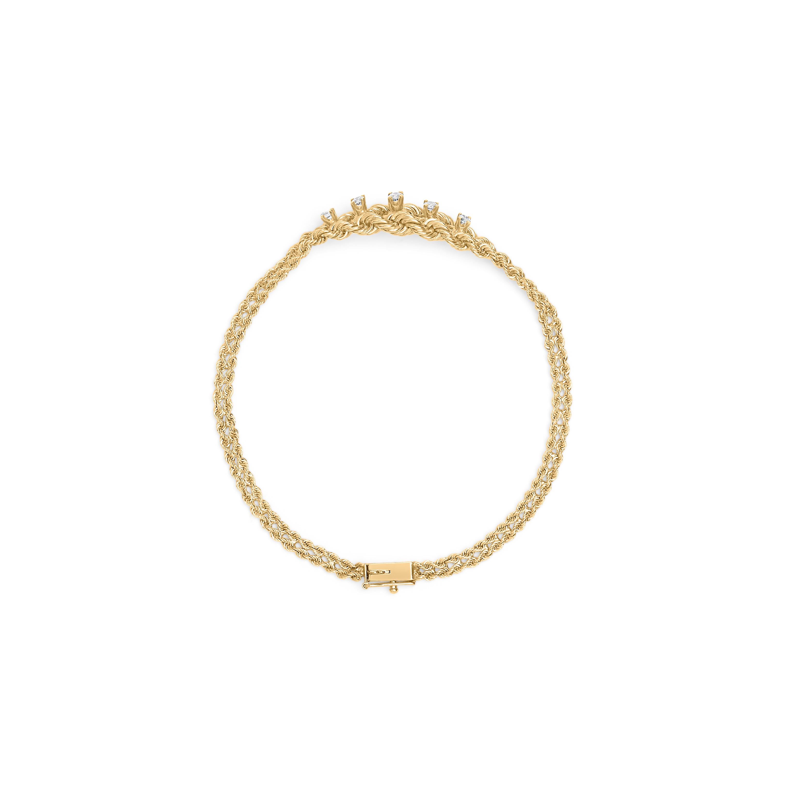 Moderno Bracciale in oro giallo 10K con diamanti rotondi da 1/4 di carato, stile catena a corda da 7