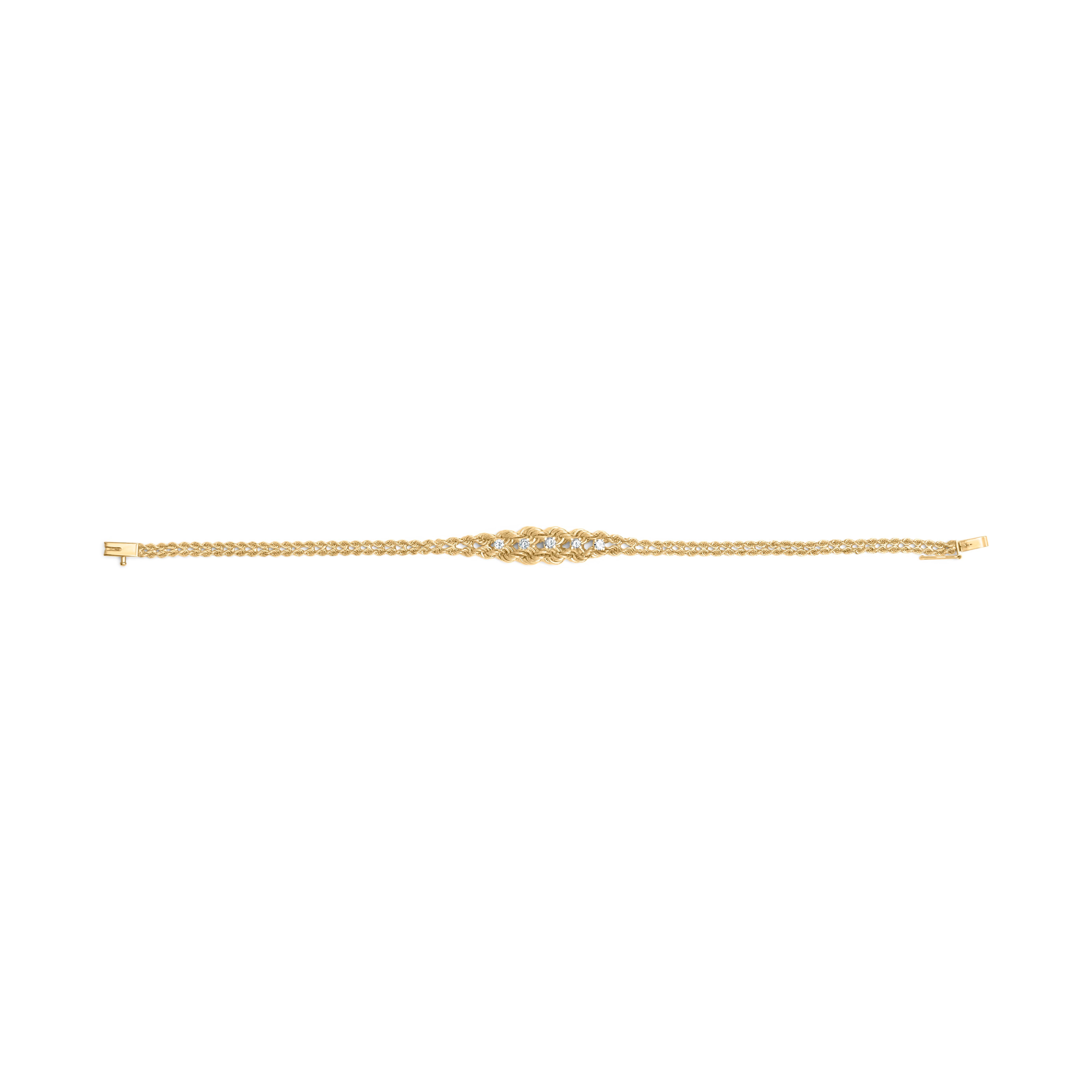 Taglio rotondo Bracciale in oro giallo 10K con diamanti rotondi da 1/4 di carato, stile catena a corda da 7