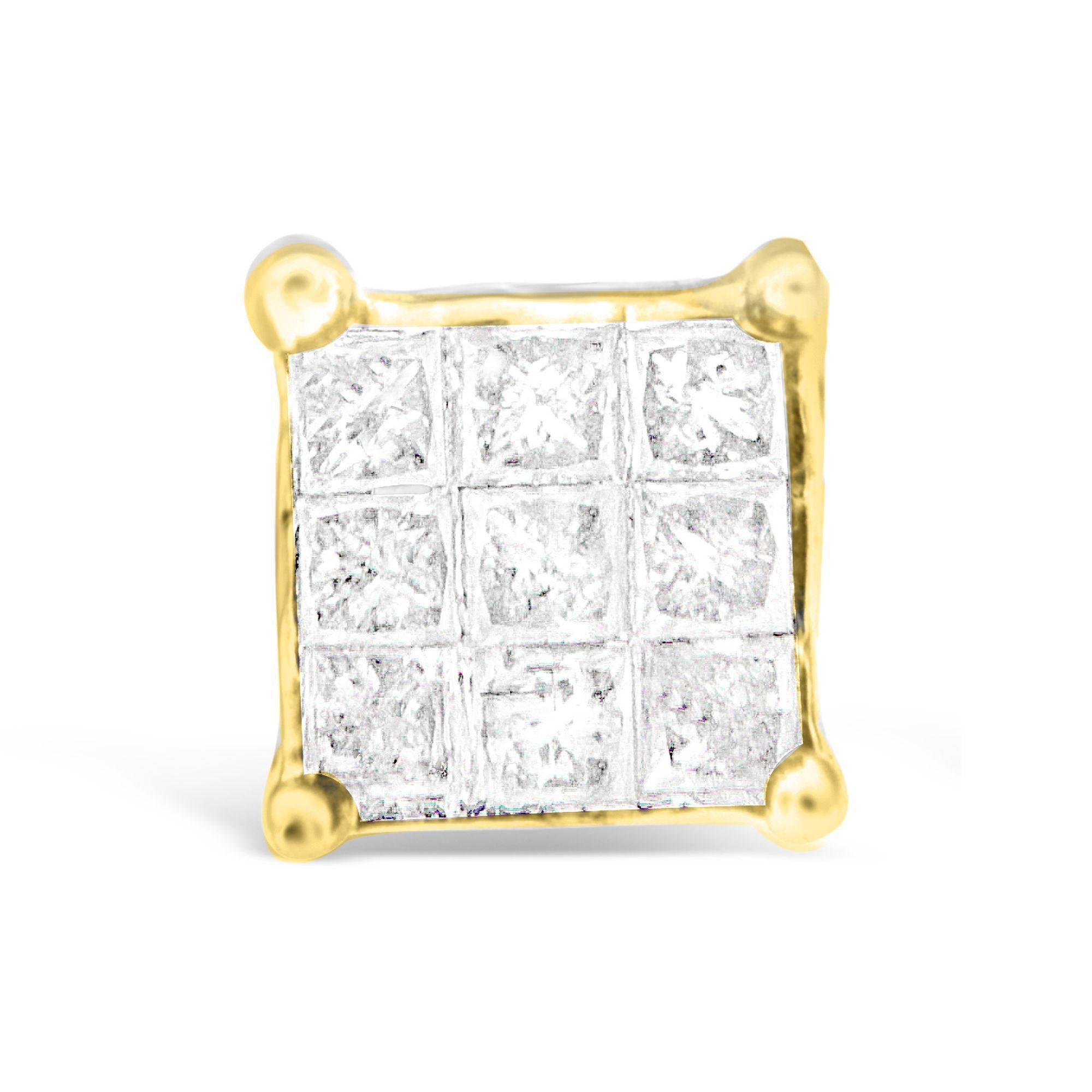 Moderne Boucles d'oreilles composées de 18 pierres en or jaune 10K avec 1/4 Ctw de diamant taille princesse en vente