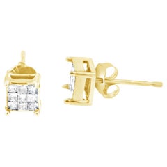 10K Yellow Gold 1/4 Ctw Diamond Princess Cut Composite 18-stone Earrings