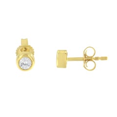 10K Yellow Gold 1/5 Carat Round Near Colorless Diamond Bezel-Set Stud Earrings