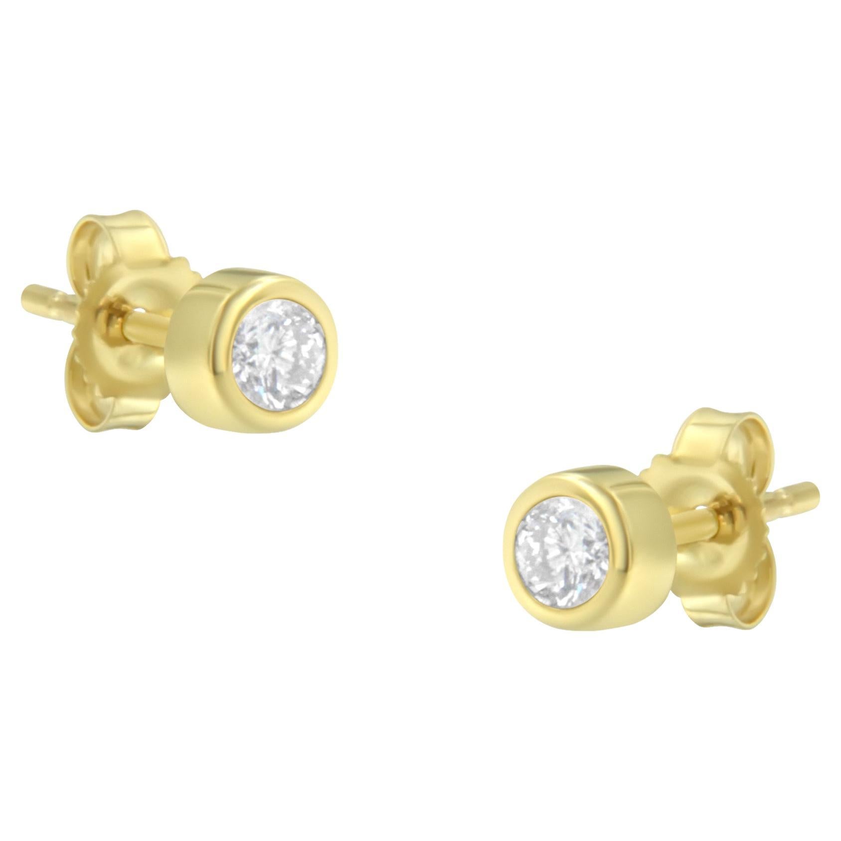 10K Yellow Gold 1/5 Carat Round Near Colorless Diamond Bezel-Set Stud Earrings