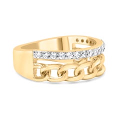 10K Yellow Gold 1/5 Cttw Diamond Cuban Link Ring Band