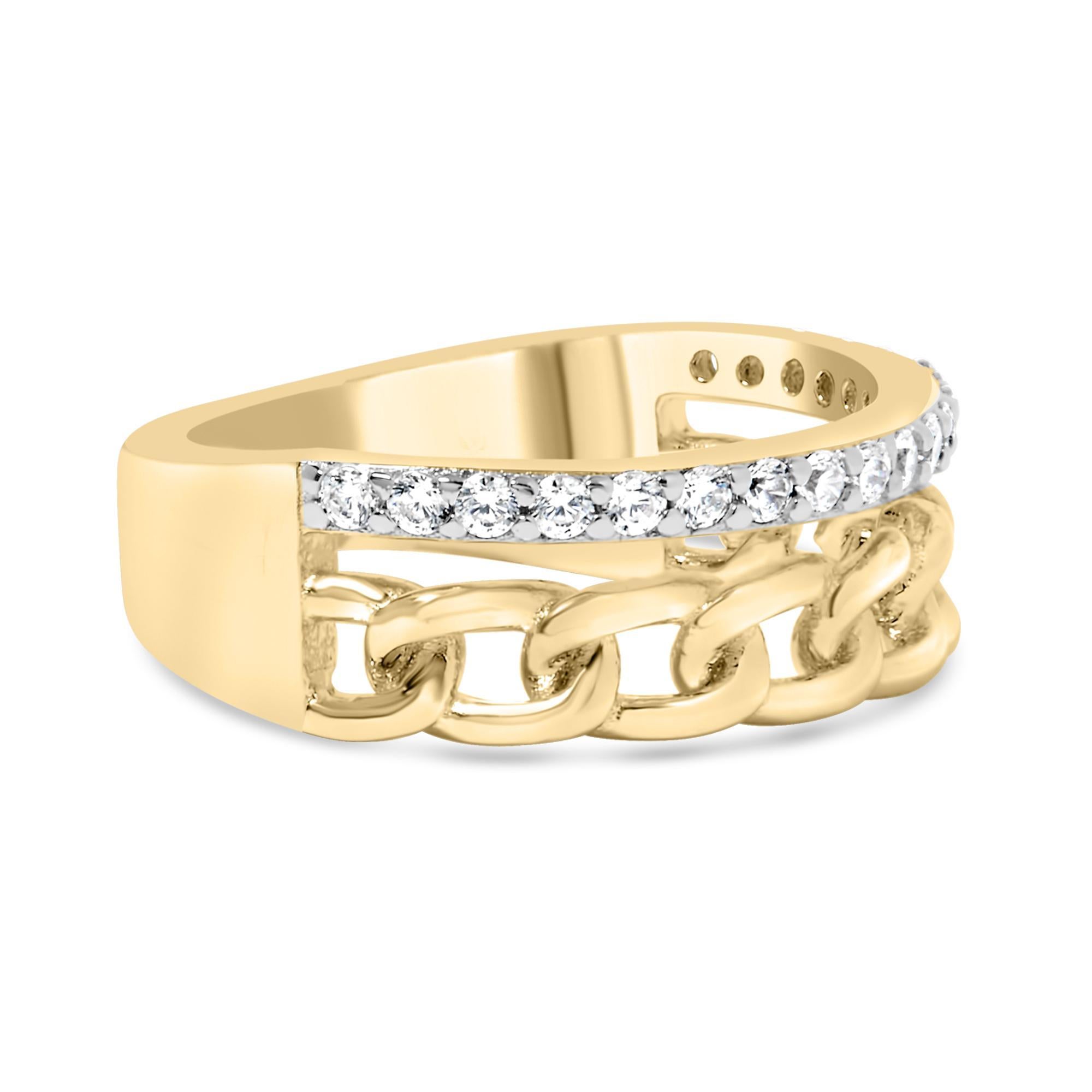 Immerse yourself in the opulence of the 10K Yellow Gold Diamond Cuban Link Ring Band, a marvel of craftsmanship that epitomizes both grandeur and cutting-edge style. This exquisite creation, adorned with natural diamonds, radiates a breathtaking