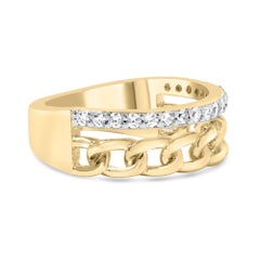 10K Yellow Gold 1/5 Cttw Diamond Cuban Link Ring Band