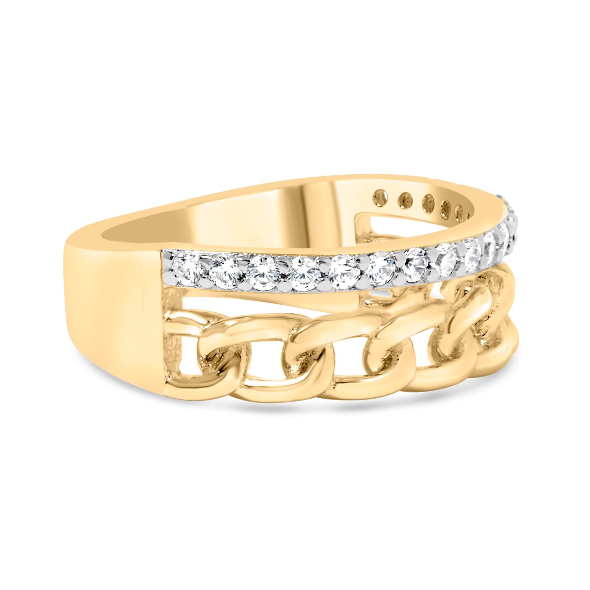 Women's 10K Yellow Gold 1/5 Cttw Diamond Cuban Link Ring Band For Sale
