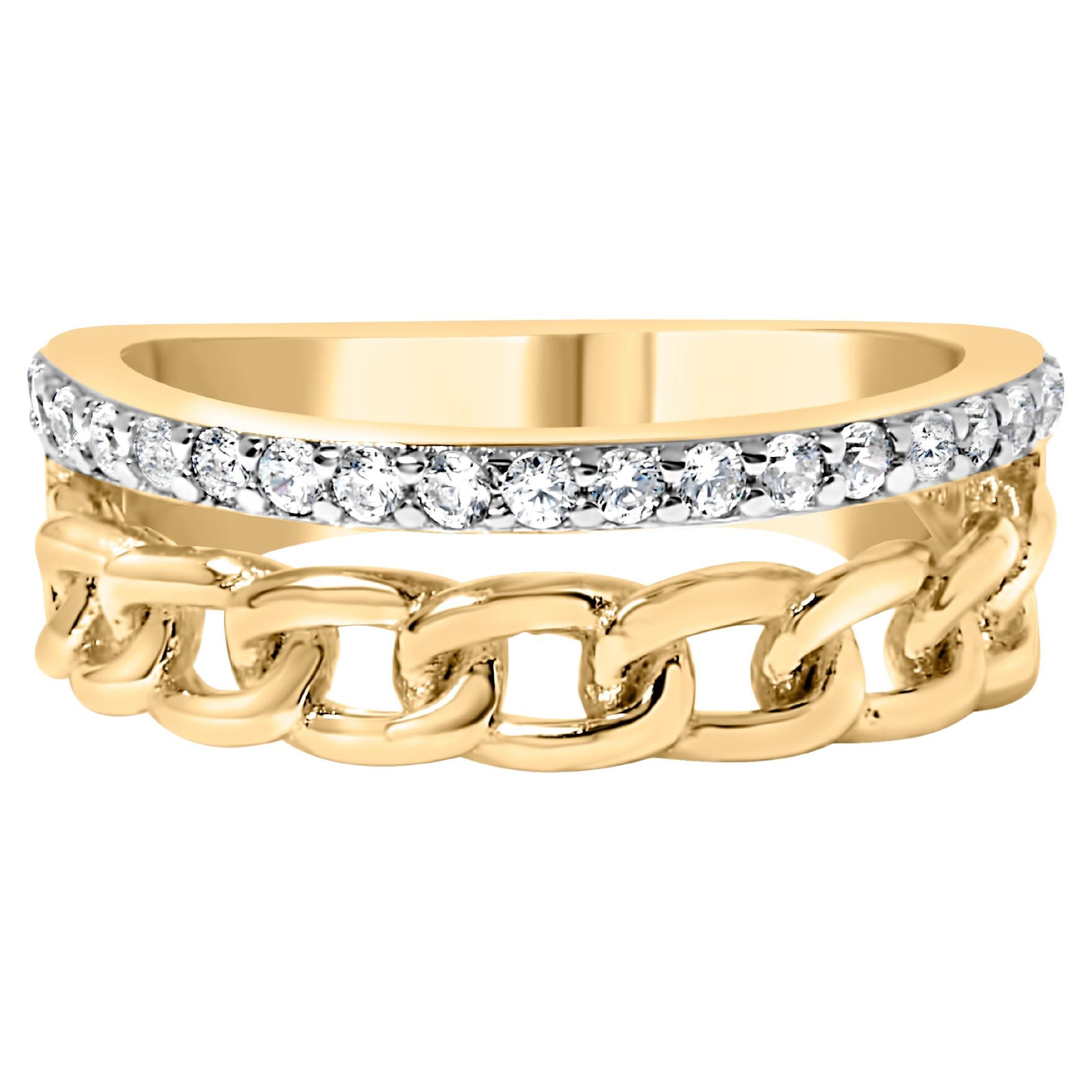 10K Yellow Gold 1/5 Cttw Diamond Cuban Link Ring Band