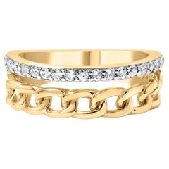 10K Yellow Gold 1/5 Cttw Diamond Cuban Link Ring Band