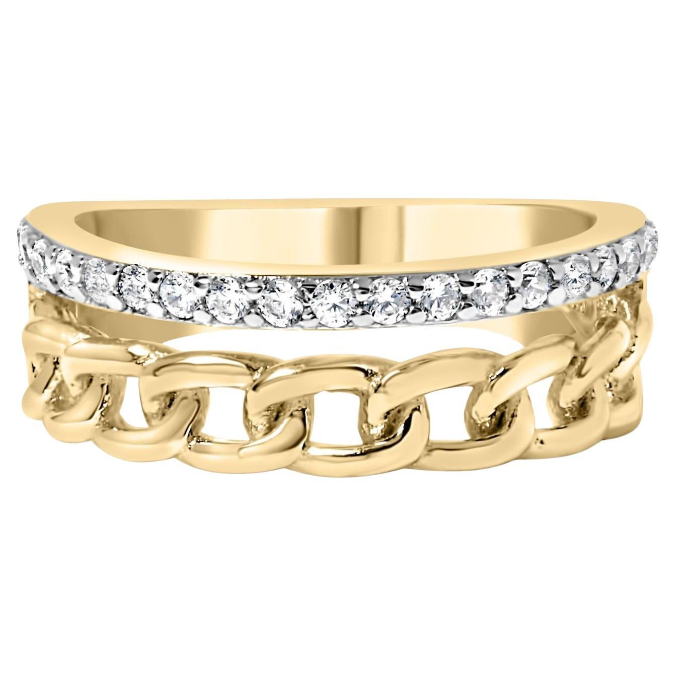 10K Yellow Gold 1/5 Cttw Diamond Cuban Link Ring Band