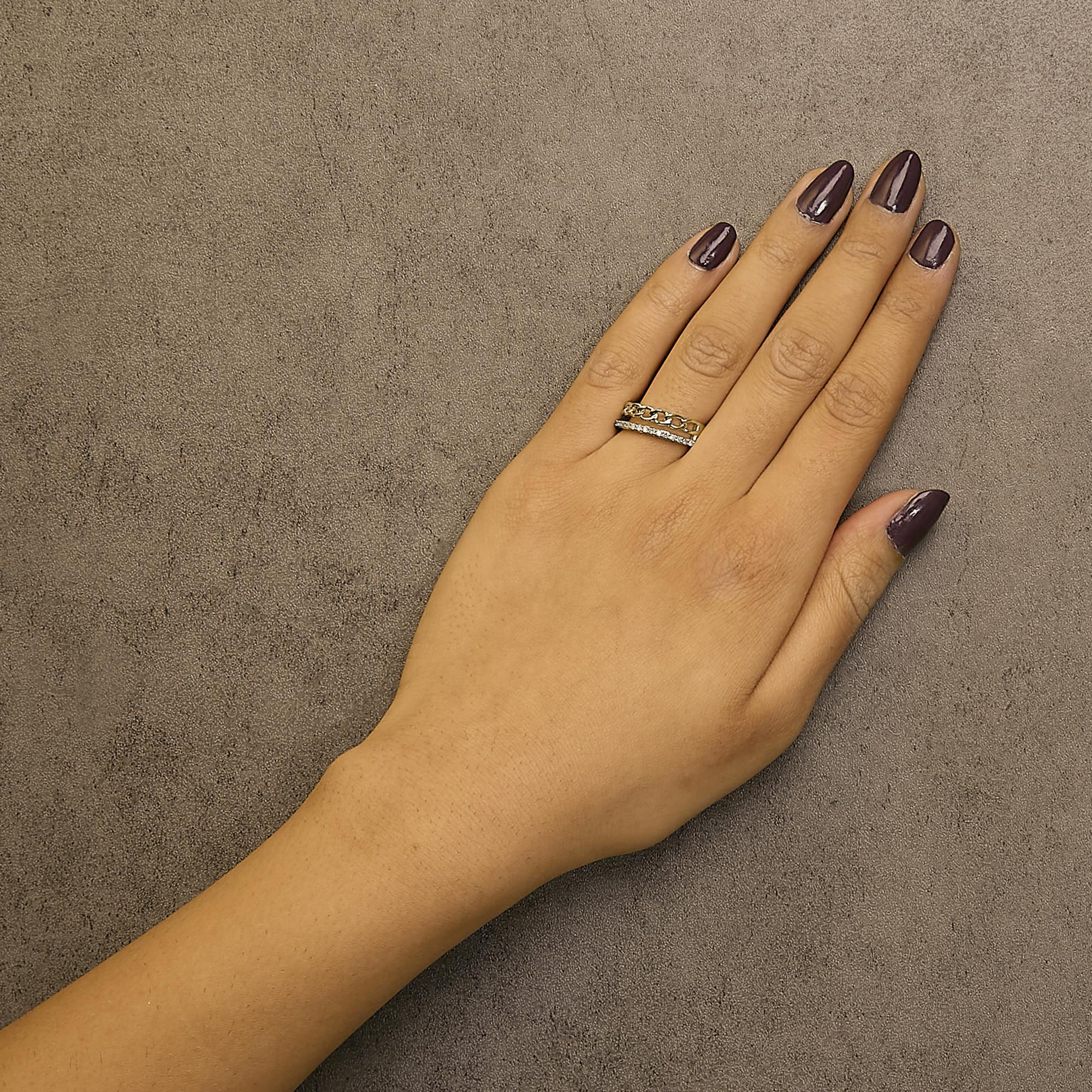 10K Gelbgold 1/5 Cttw Diamond Cuban Link Ring Band - Größe 6 im Zustand „Neu“ in New York, NY