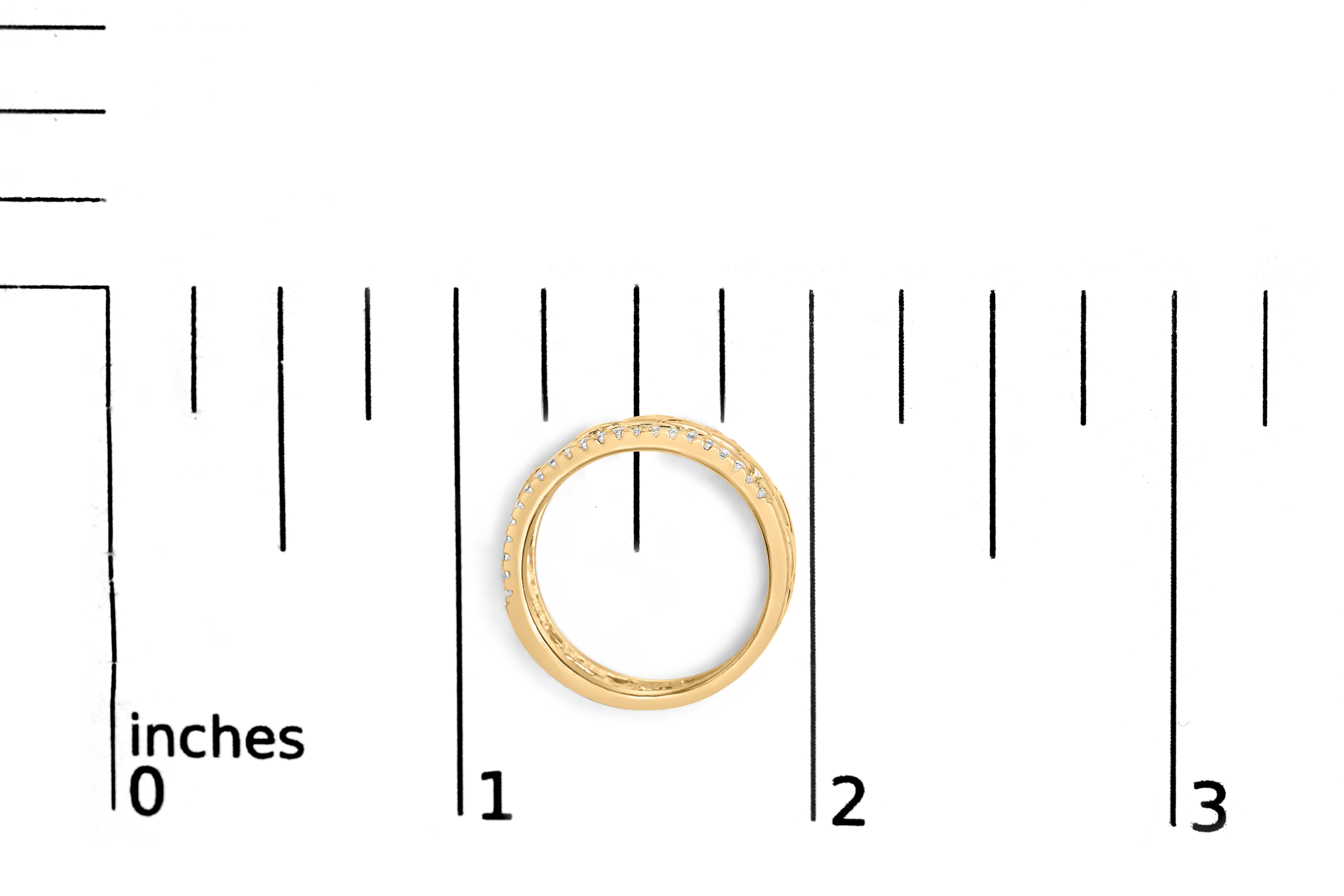 Women's 10K Yellow Gold 1/5 Cttw Diamond Two Row Cuban Link Ring For Sale