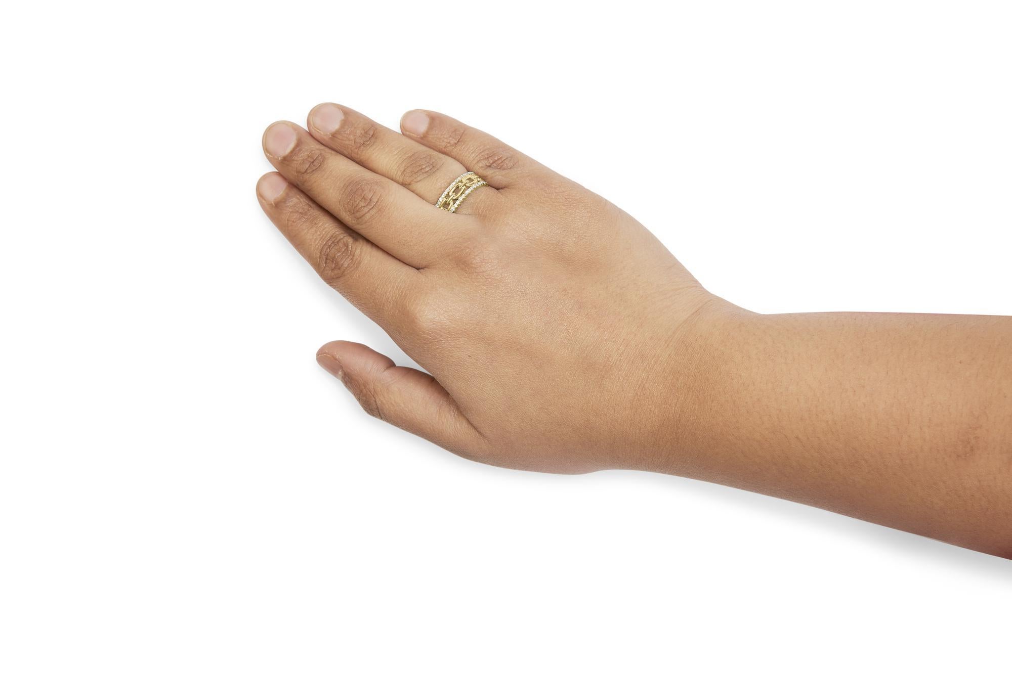 10K Gelbgold 1/5 Cttw Diamond Zwei Reihen Cuban Link Ring - Größe 6 im Zustand „Neu“ in New York, NY