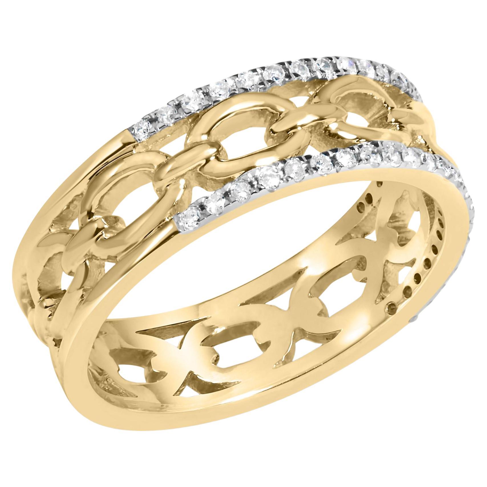 10K Gelbgold 1/5 Cttw Diamond Zwei Reihen Cuban Link Ring - Größe 6