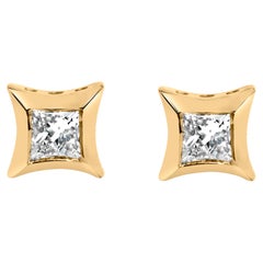 10K Yellow Gold 1/5 Cttw Invisible Set Princess-Cut Diamond Stud Earrings
