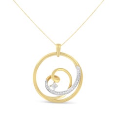 10k Yellow Gold 1/6 Carat Diamond Heart Circle Pendant Necklace