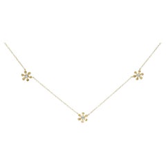 10K Yellow Gold 1/8 Cttw Diamond Floral Station Chain Necklace