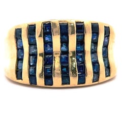 10k Yellow Gold 1 Carat Blue Sapphire Concave Chanel Ring Size 7